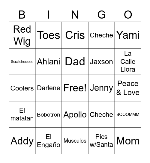 Hernandez Family BINGO!! Bingo Card