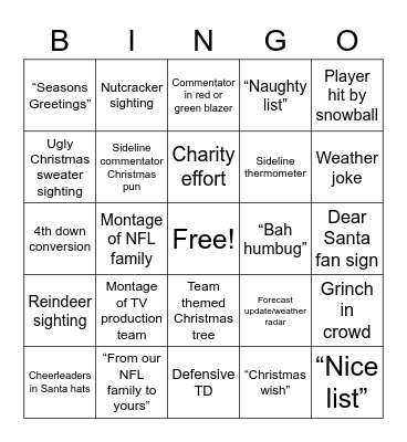 Holiday Football BINGO Card