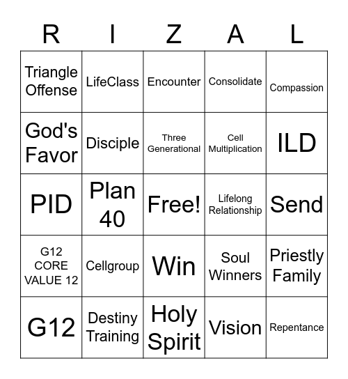 RIZAL PARTY Bingo Card