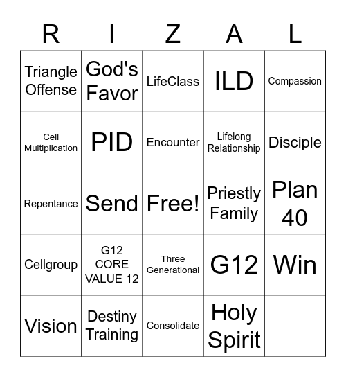 Rizal Party Bingo Card