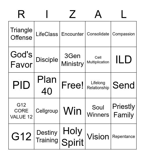 G12 RIZAL Bingo Card