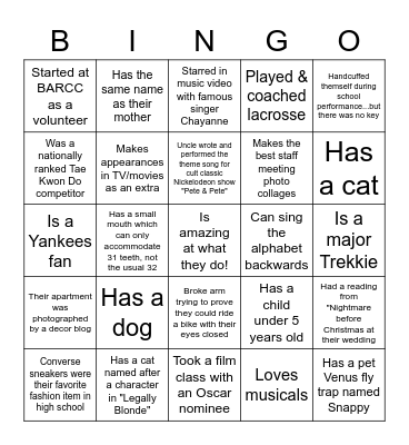 BARCC Staff Trivia 2023 Bingo Card