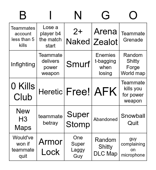 Halo Bingo 2 Bingo Card