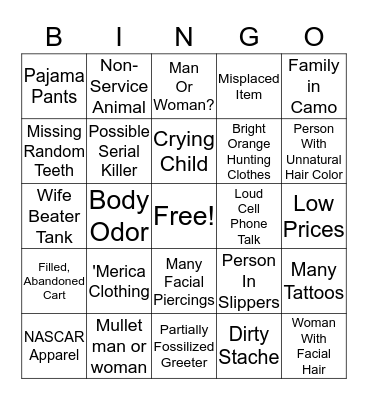 Family Walmart Bingo Card