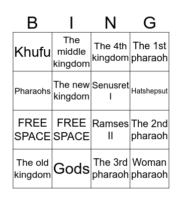 Ancient Egyptian Pharaoh Edition Bingo Card