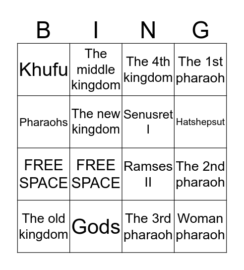 Ancient Egyptian Pharaoh Edition Bingo Card