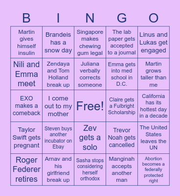 Anna's 2023 Bingo Card