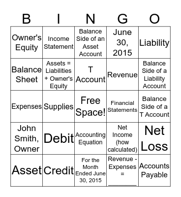 Accounting Bingo Card