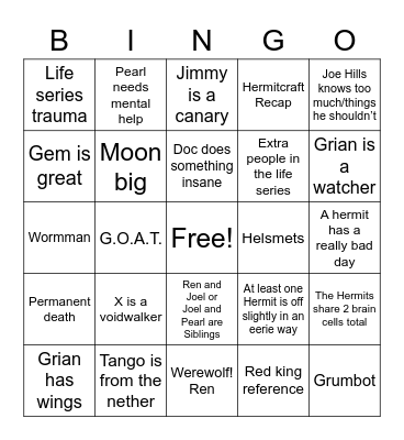 Hermitcraft Fanfic Bingo Card
