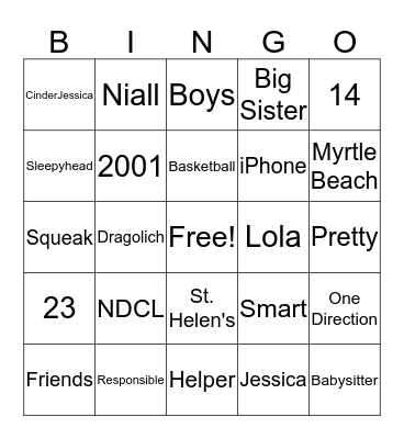 Happy BIrthday, Jessica! Bingo Card