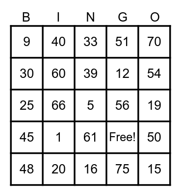 Ibrahim Lucky Card Bingo Card