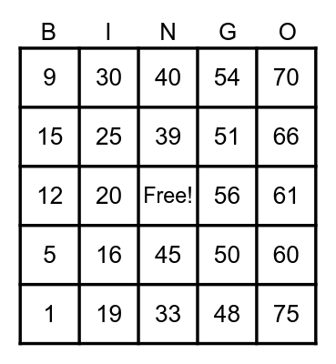 Ibrahim Lucky Card Bingo Card