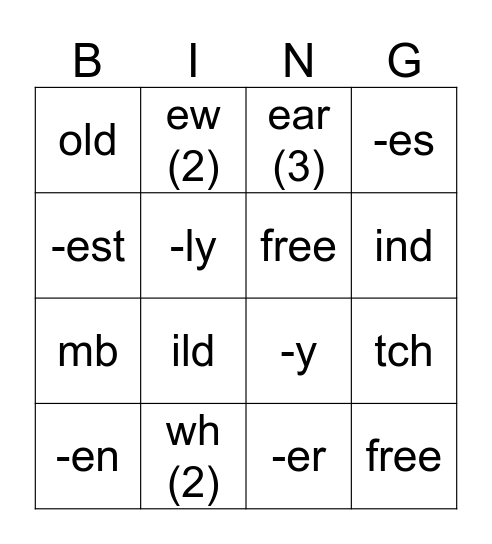 Chart 10 Bingo Card