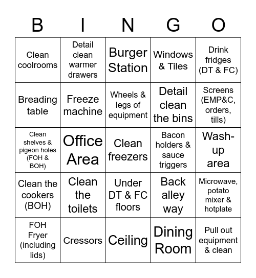 Cleaning Bingo Card