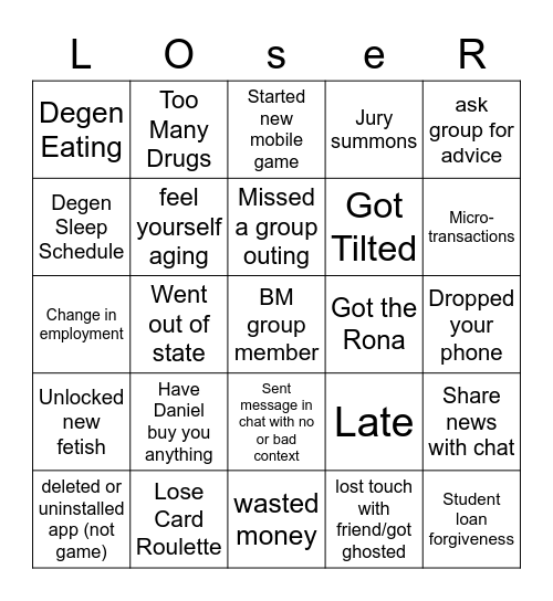 Milk Gang and Others Bingo Card