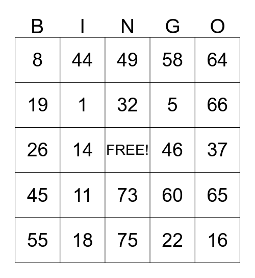 Milwaukie Convalescent Center Bingo Card