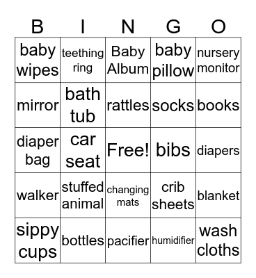 Karrington's Shower Bingo Card