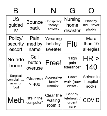 Holiday ER Bingo Card