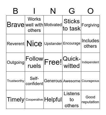 Leadership Bingo-Mrs. Stange's class Bingo Card