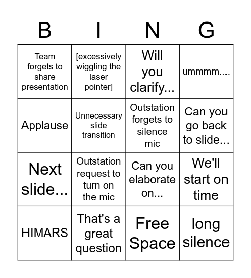 Briefing Bingo Card