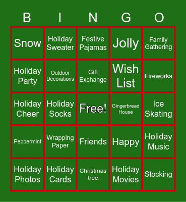 Holiday/Christmas Bingo Card