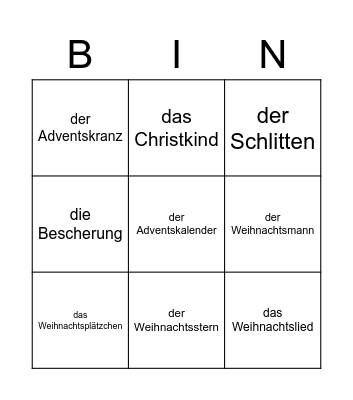 Weihnachten Bingo Card