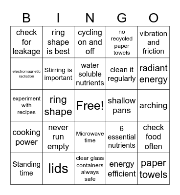 Microwave Cooking Bingo Card