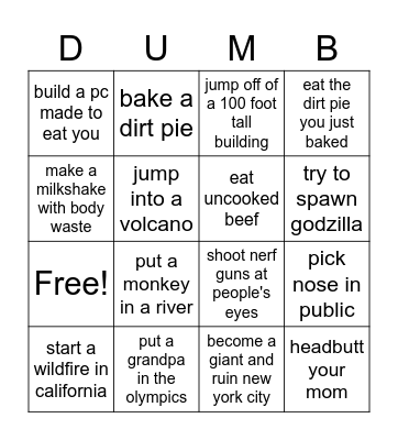 Stupid Idea Bingo Card