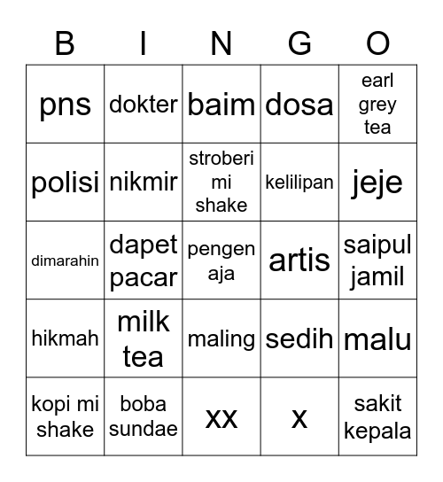 momobing Bingo Card