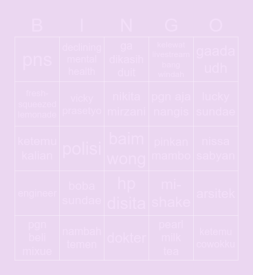 yeyi Bingo Card