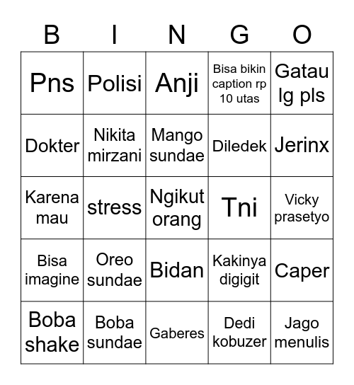 BXNGO Bingo Card