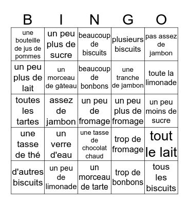 Des Quantités Bingo Card