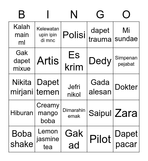 Njun Bingo Card