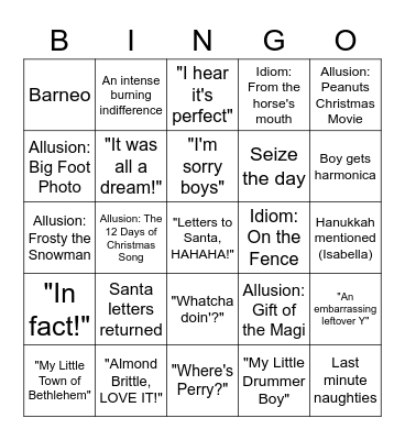 Phineas and Ferb Christmas Bingo Card