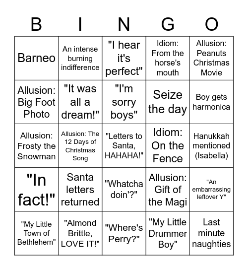 Phineas and Ferb Christmas Bingo Card