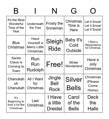 Holiday Music Bingo! Bingo Card