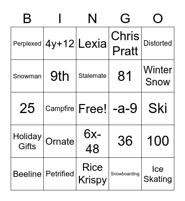 Holiday Hunger Games Math Bingo Card