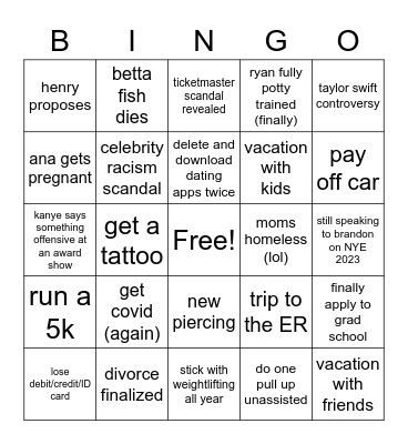 2023 bingo Card