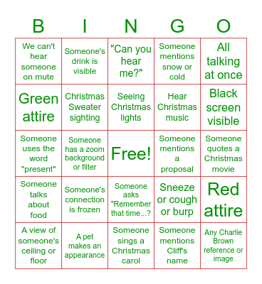 Holiday Zoom Call Bingo Card