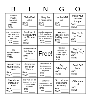 Friyay BINGO Card