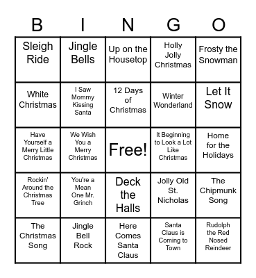 Christmas Songs Bingo Card