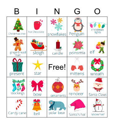 Christmas Vocabulary Bingo Card