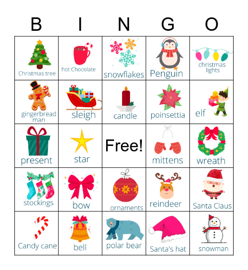 Christmas Vocabulary Bingo Card