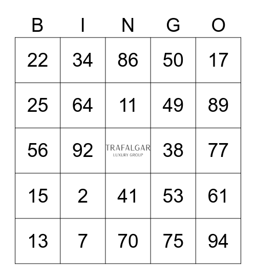 TRAFALGAR Bingo Card