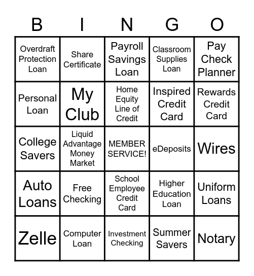 Products & Services Bingo Card