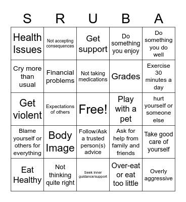 Coping Skills Bingo Card