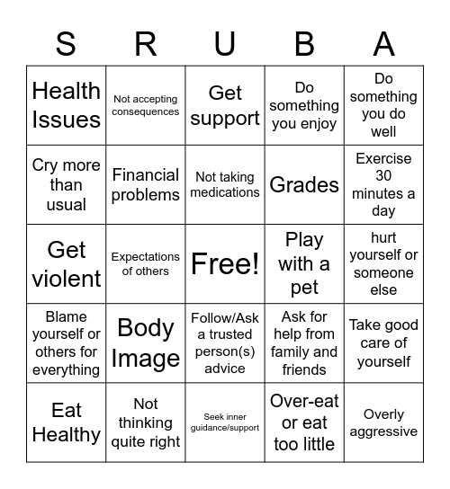 Coping Skills Bingo Card