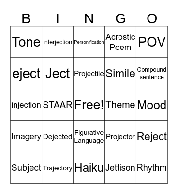 Word List Bingo Card