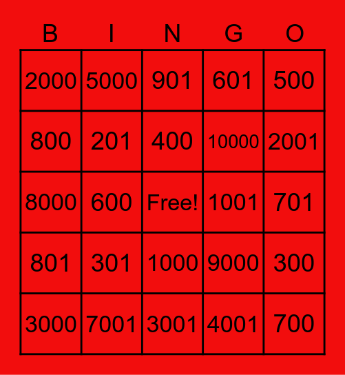 Los números 101-1.000.000 Bingo Card