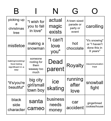 Hallmark Movie Bingo Card